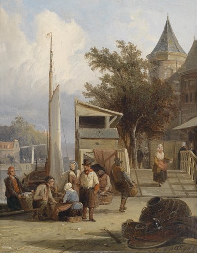 Fishermen at the Pier by Cornelis Springer